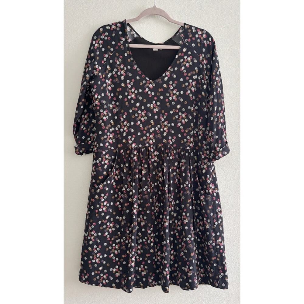 Garnet Hill Black Polka Dot Patterned Swing Dress 3/4 Length Sleeves Size 6